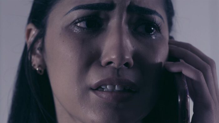 A woman crying