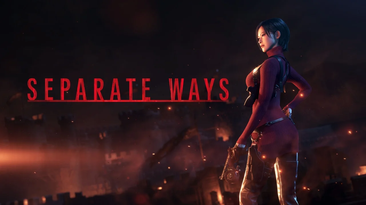 Ada Wong stands confidently beside the title for her upcoming DLC, Separate Ways.