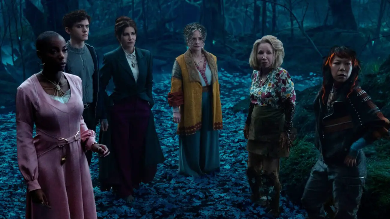 Full shot of the coven just after Sharon narrowly avoids being sucked under the earth.