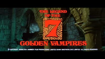 Title splash reading "The Legend of the 7 Golden Vampires" with the number seven large, gilded, and styalized.