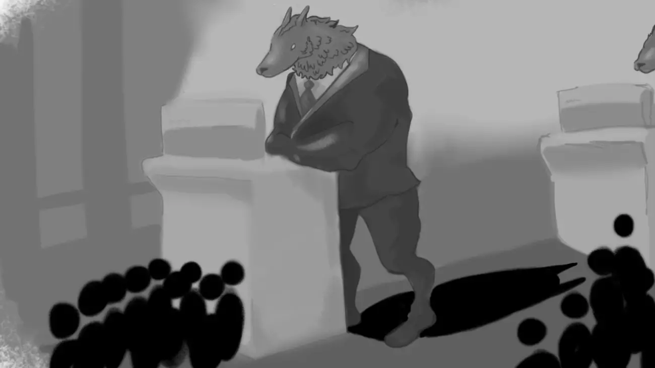 A wolf planted himself behind each desk, but not like any Shadow Man had ever seen before.