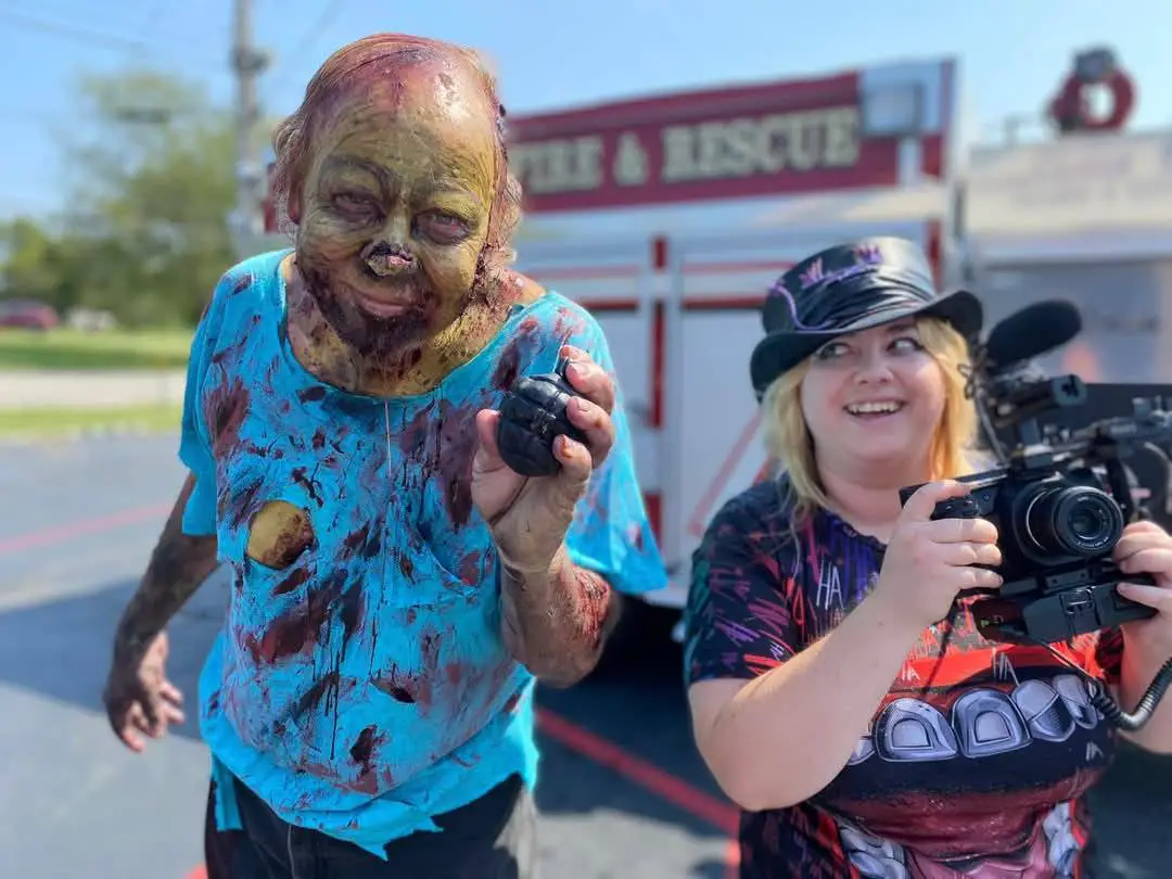 Brit Sellers and her father David Sellers, David Sellers is dressed as a zombie